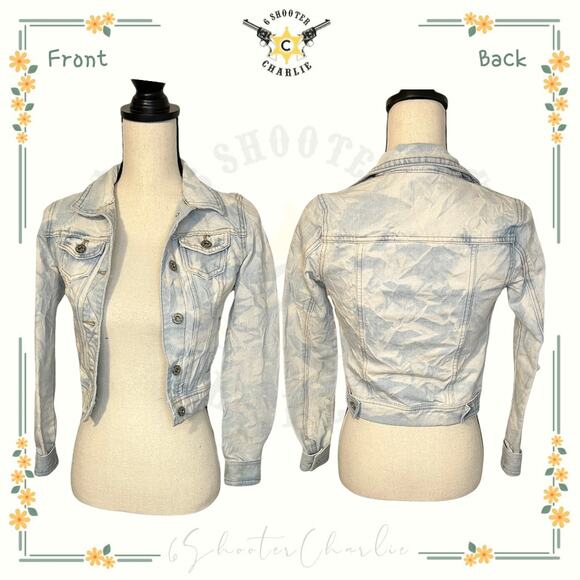 Mudd Denim Button Up Acid Wash Design Jean Jacket Juniors XS Blue Long Sleeve - Picture 1 of 6
